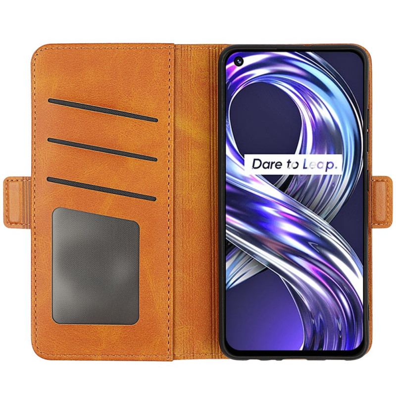 Capa De Couro Para Realme 8i Flip Aba Dupla