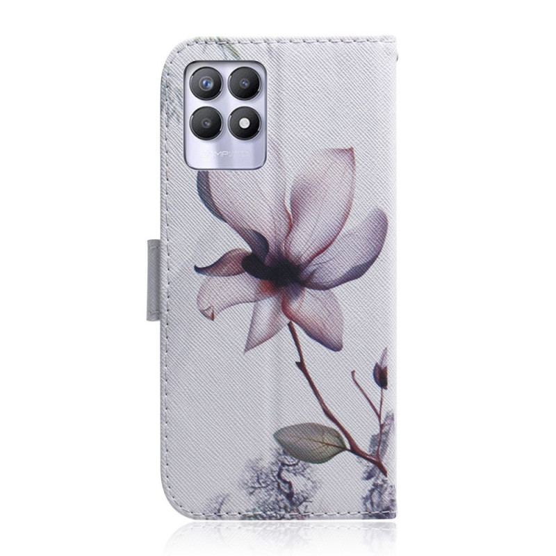 Capa De Couro Para Realme 8i Flor Rosa Empoeirado