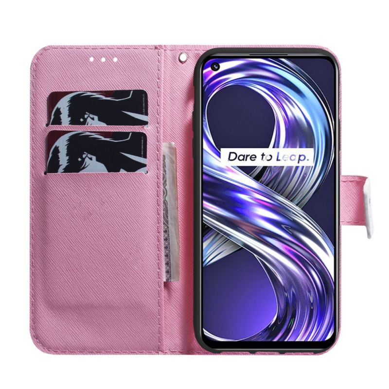 Capa De Couro Para Realme 8i Flor Rosa Empoeirado