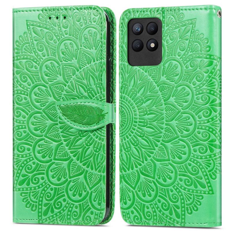 Capa De Couro Para Realme 8i Folhas Tribais