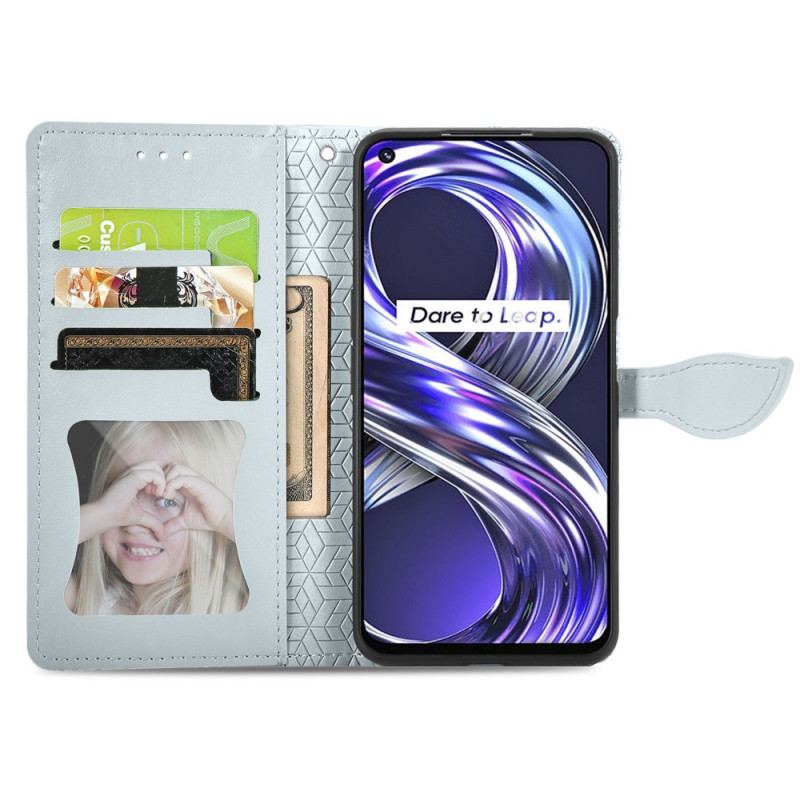 Capa De Couro Para Realme 8i Folhas Tribais