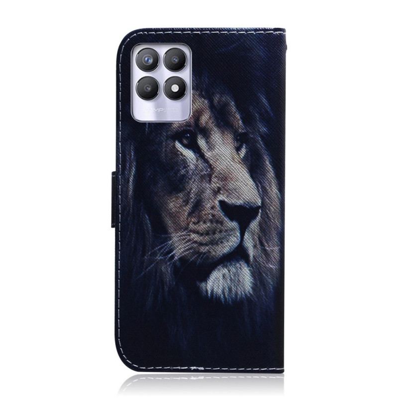 Capa De Couro Para Realme 8i Leão Sonhador