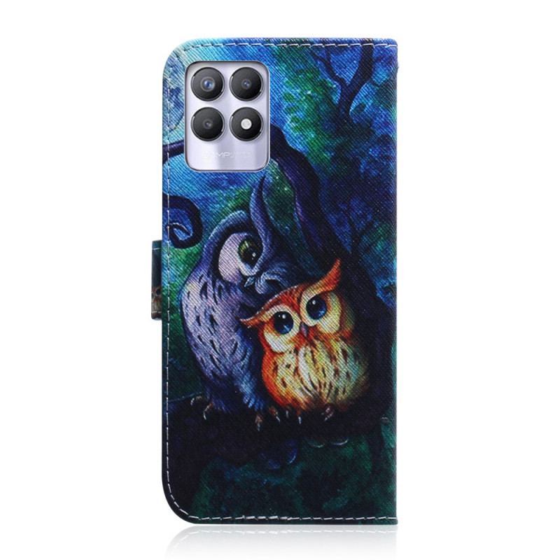 Capa De Couro Para Realme 8i Pintura De Corujas