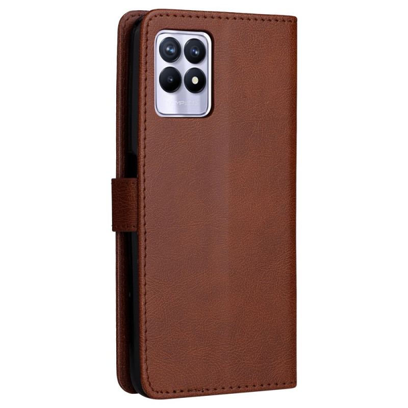 Capa Flip Para Realme 8i De Cordão Efeito De Couro Com Tiras