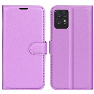 Capa Flip Para Realme 8i Couro Sintético De Lichia Clássico