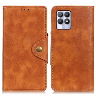 Capa Flip Para Realme 8i Couro Sintético Vintage E Botão