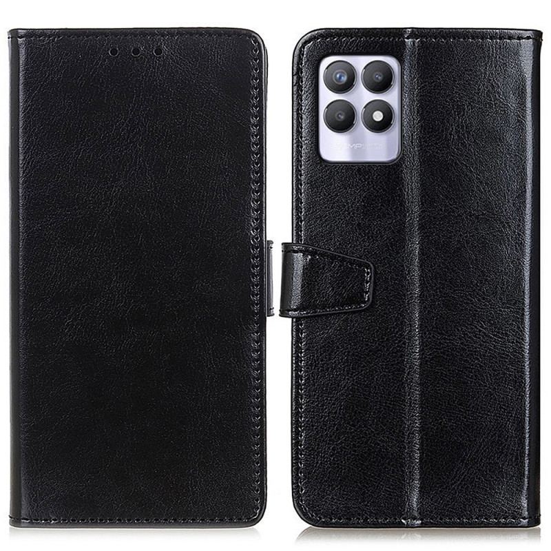 Capa Flip Para Realme 8i Efeito Couro Brilhante Simples