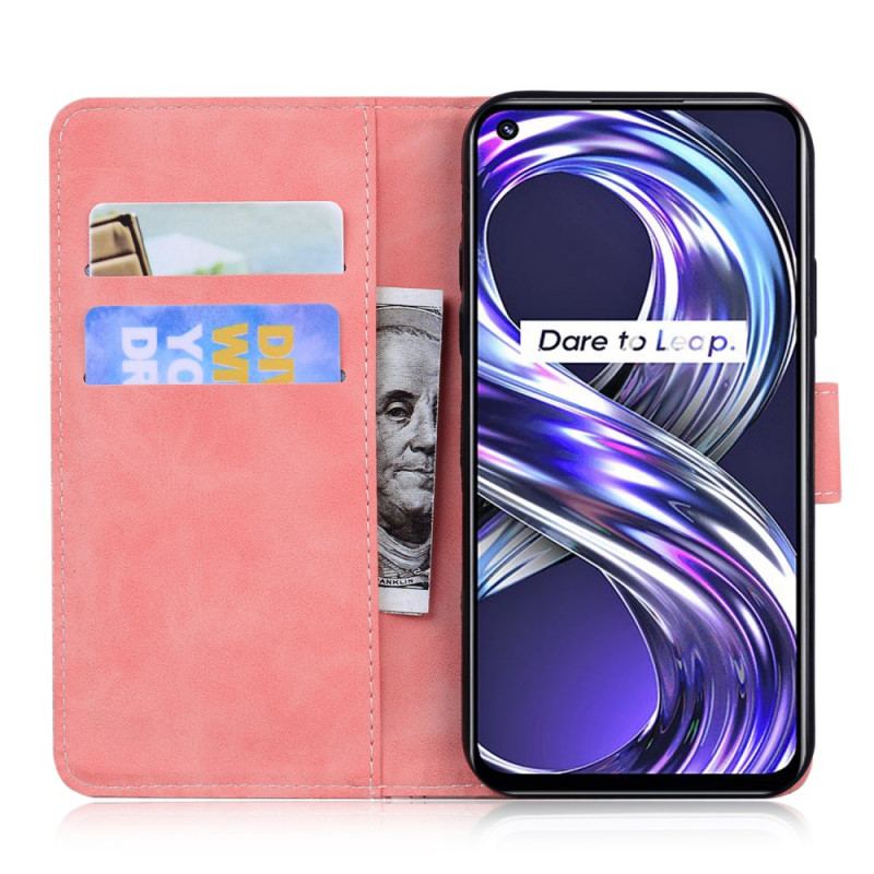 Capa Flip Para Realme 8i Estampa Cara De Tigre