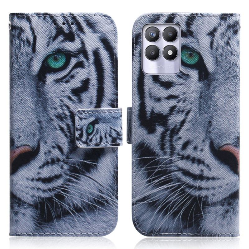 Capa Folio Para Realme 8i Cara De Tigre