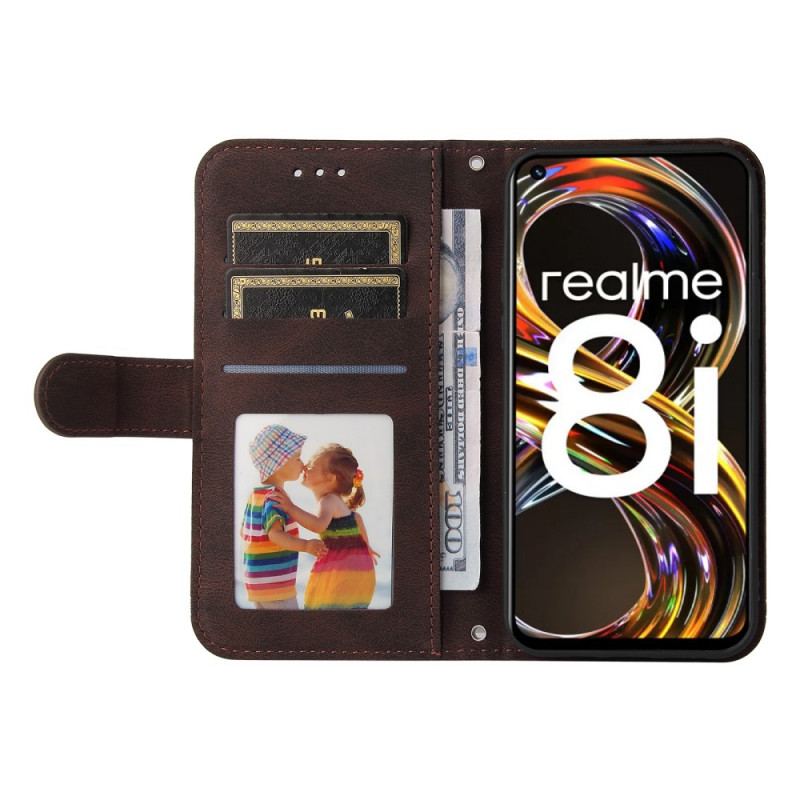 Capa Folio Para Realme 8i Correia E Rebite De Couro Sintético