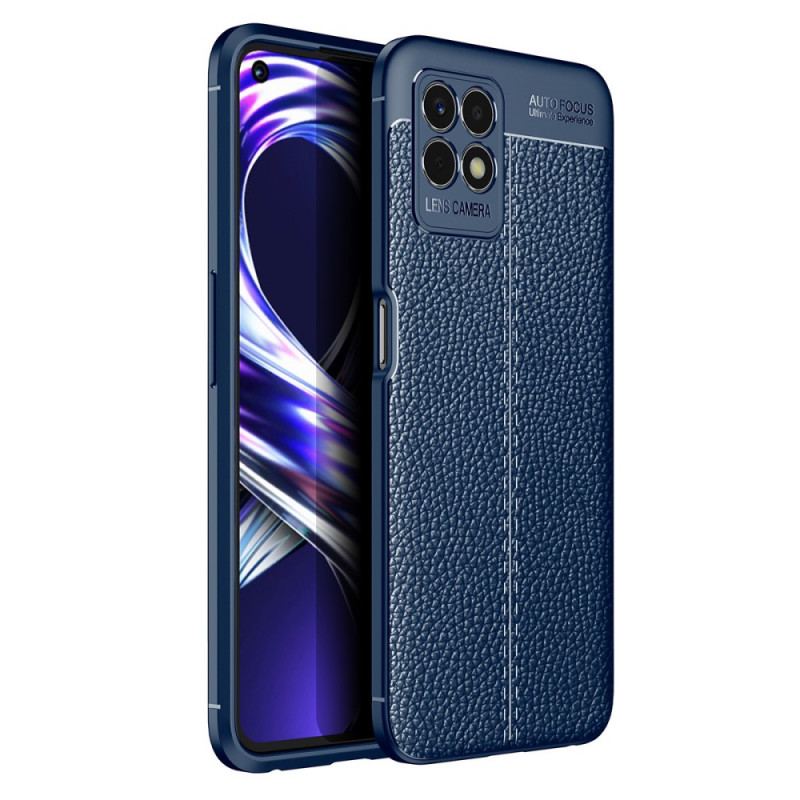 Capa Para Realme 8i Linha Dupla Efeito Couro Litchi