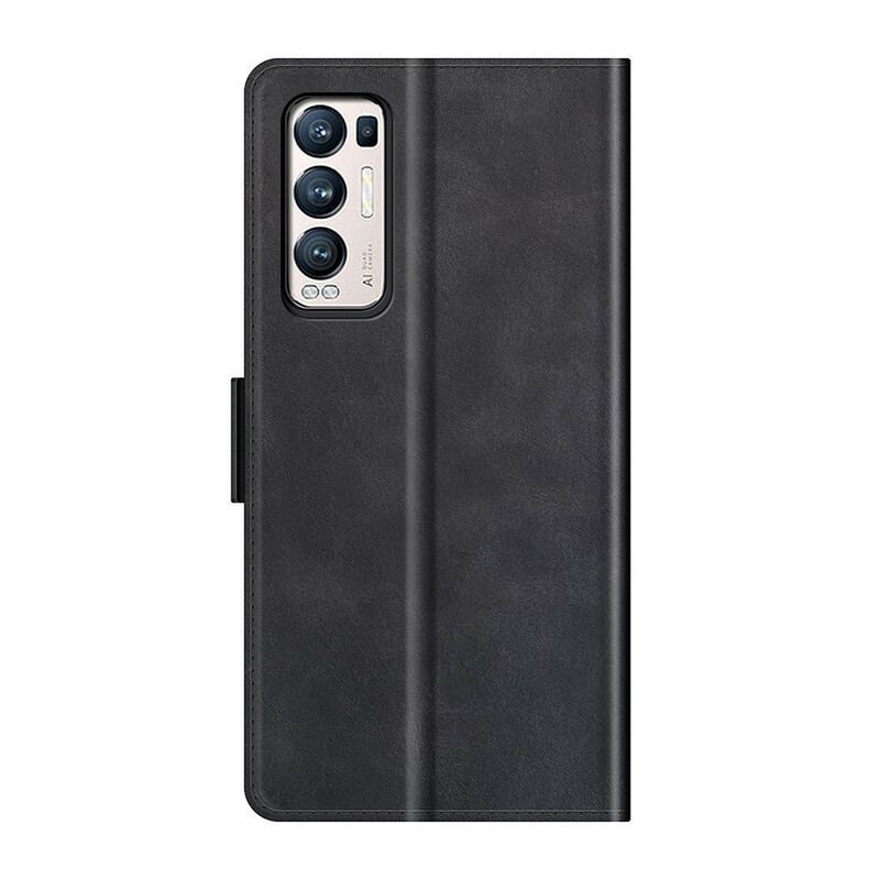 Capa De Couro Para Oppo Find X3 Neo Flip Aba Dupla Clássica