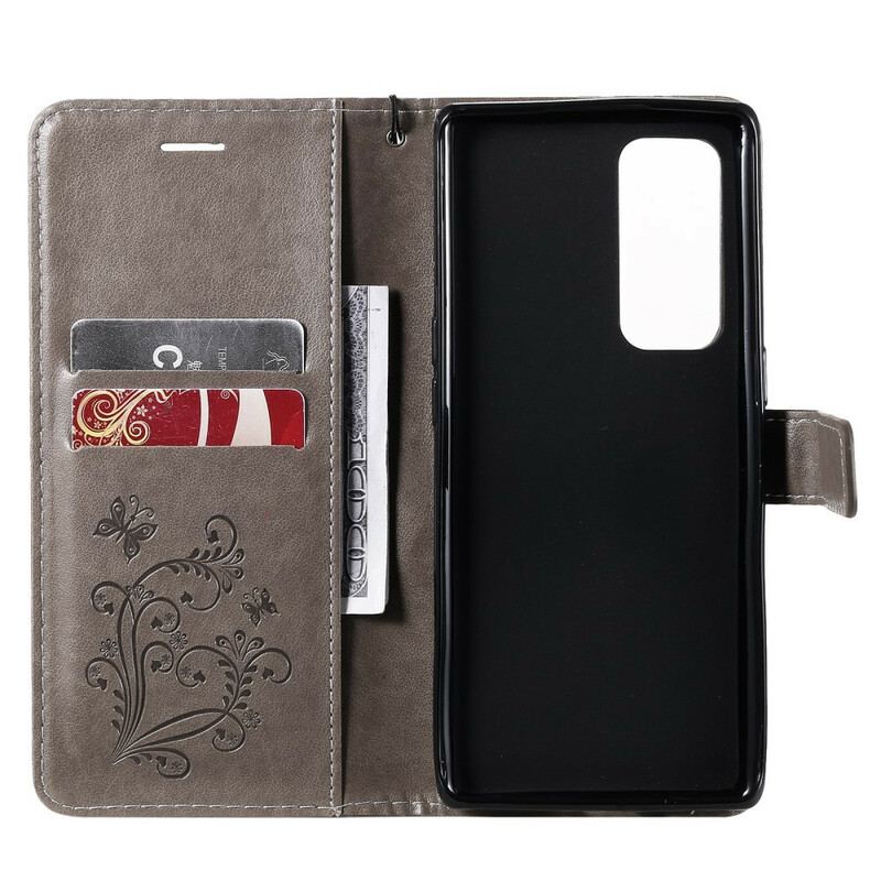 Capa Flip Para Oppo Find X3 Neo De Couro Borboletas E Aba Oblíqua