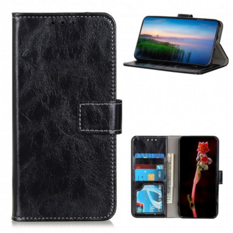 Capa Folio Para Oppo Find X3 Neo Costuras Expostas Efeito Couro