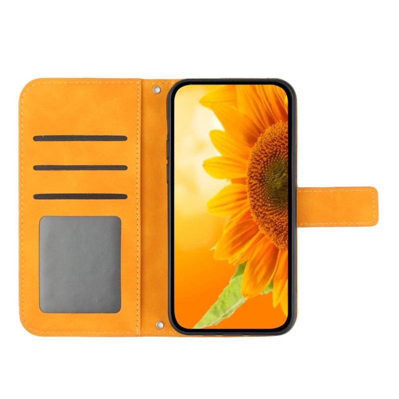 Capa Flip Para Motorola Edge 40 Pro Alça Girassol