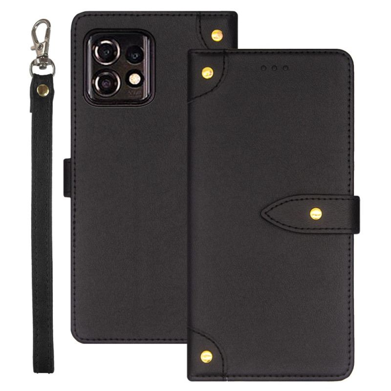 Capa Flip Para Motorola Edge 40 Pro Rebites E Cinta Idewei