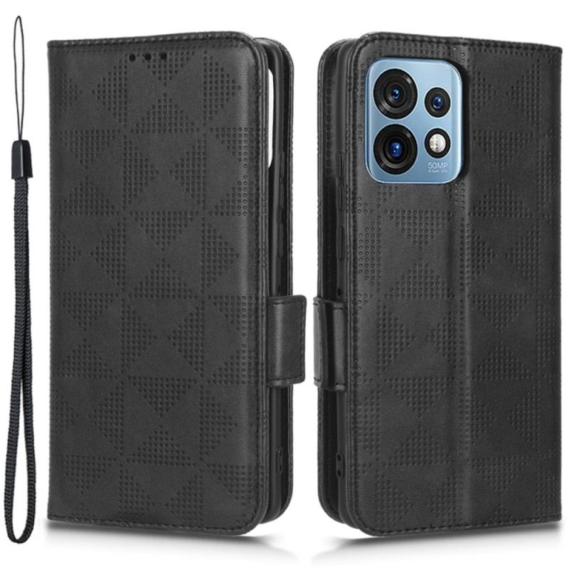 Capa Flip Para Motorola Edge 40 Pro Triângulos Com Cordão