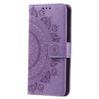 Capa Folio Para Motorola Edge 40 Pro Mandala Sol Com Cordão