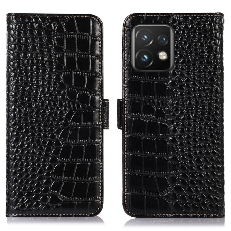 Capa Folio Para Motorola Edge 40 Pro Rfid Estilo Crocodilo