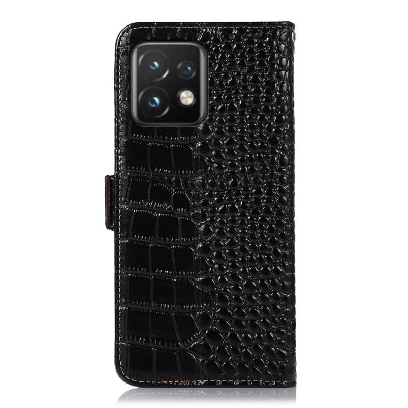 Capa Folio Para Motorola Edge 40 Pro Rfid Estilo Crocodilo