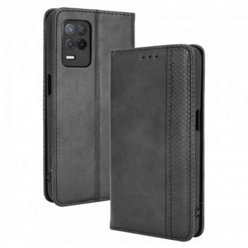 Capa De Celular Para Realme 8 5G Flip Efeito Couro Vintage Estilizado