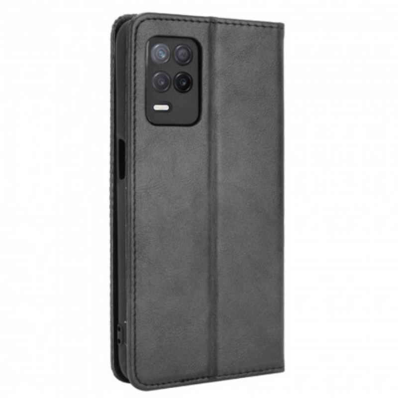 Capa De Celular Para Realme 8 5G Flip Efeito Couro Vintage Estilizado