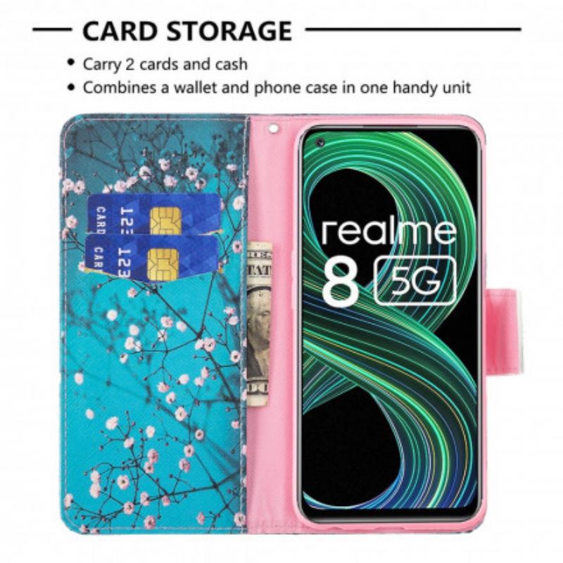 Capa De Couro Para Realme 8 5G Ramo Florido