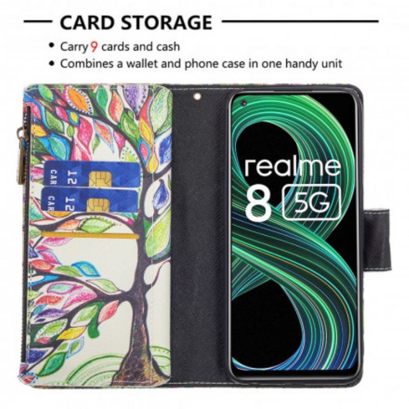 Capa Flip Para Realme 8 5G Bolso De Árvore Com Zíper