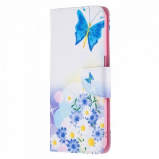 Capa Flip Para Realme 8 5G Borboletas E Flores Pintadas