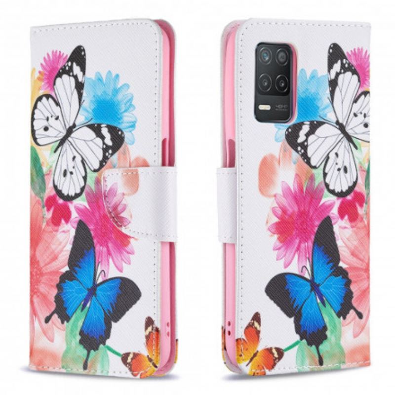 Capa Flip Para Realme 8 5G Borboletas E Flores Pintadas