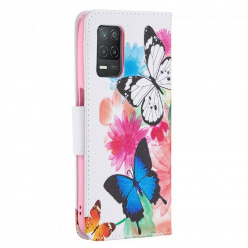 Capa Flip Para Realme 8 5G Borboletas E Flores Pintadas