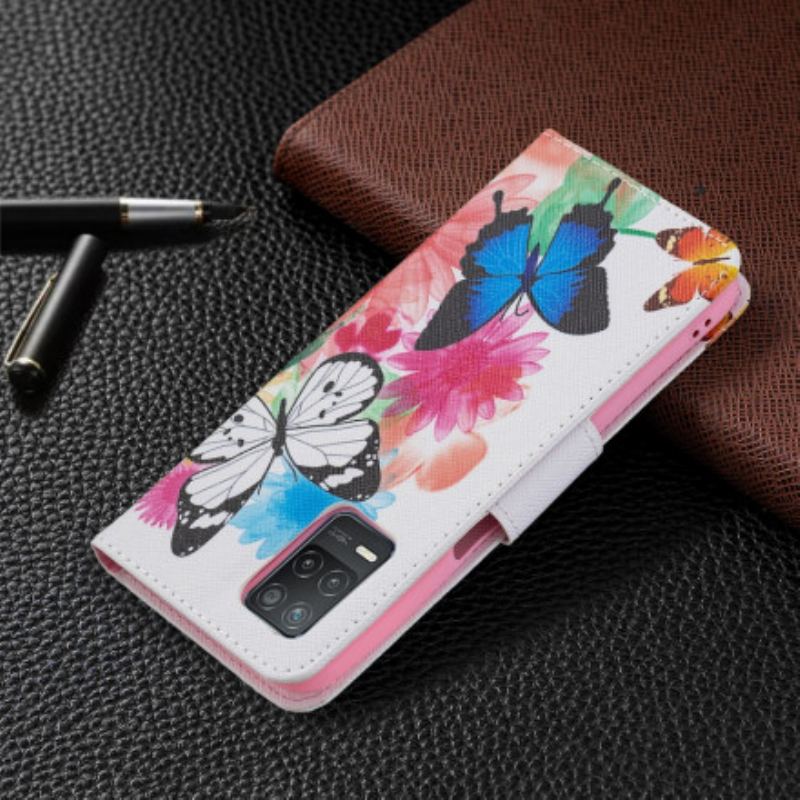 Capa Flip Para Realme 8 5G Borboletas E Flores Pintadas