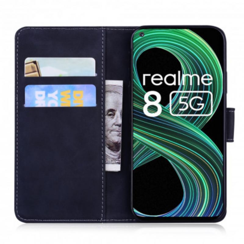 Capa Flip Para Realme 8 5G Efeito Couro Monocromático