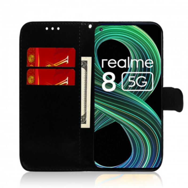 Capa Flip Para Realme 8 5G Capa De Espelho De Couro Sintético