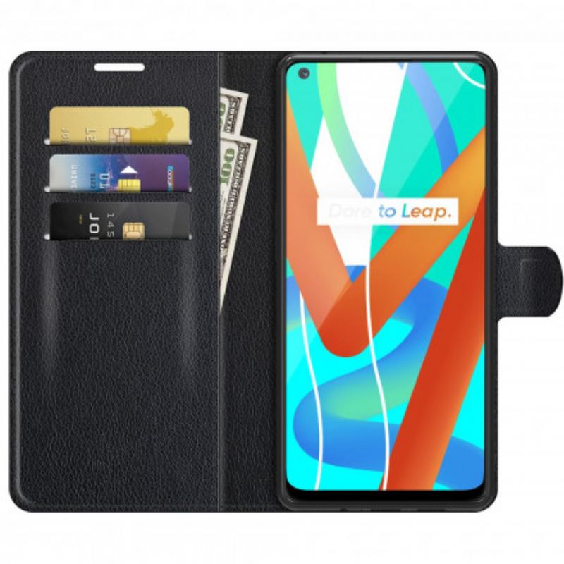 Capa Folio Para Realme 8 5G Efeito Lichia Clássico