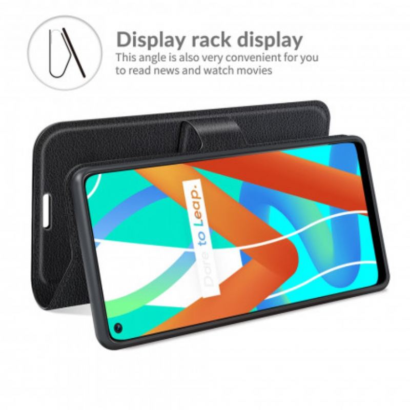 Capa Folio Para Realme 8 5G Efeito Lichia Clássico