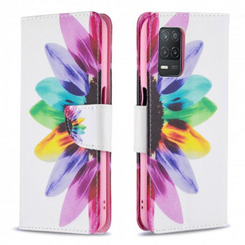 Capa Folio Para Realme 8 5G Flor Aquarela