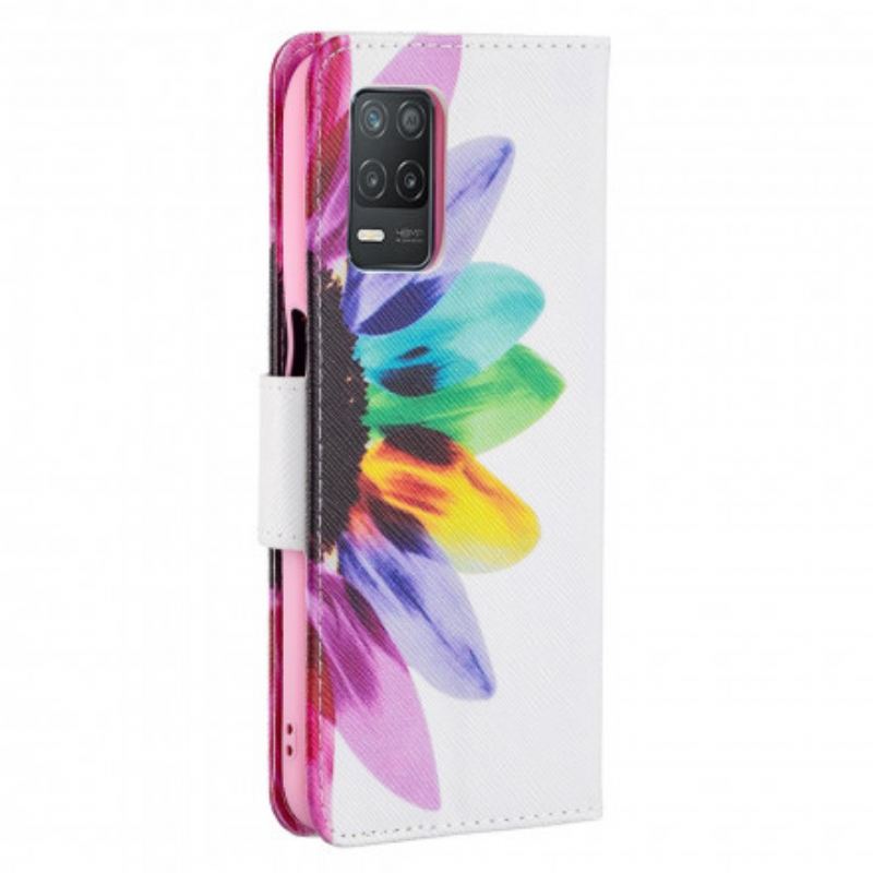 Capa Folio Para Realme 8 5G Flor Aquarela