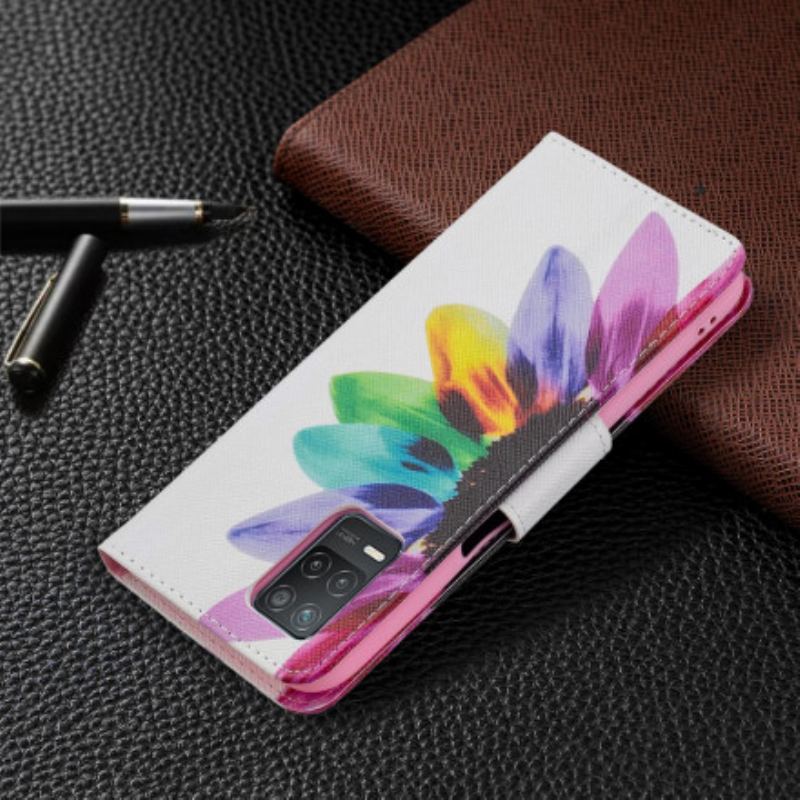 Capa Folio Para Realme 8 5G Flor Aquarela