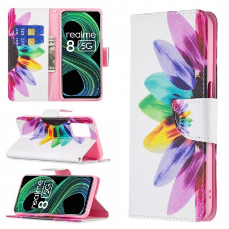 Capa Folio Para Realme 8 5G Flor Aquarela