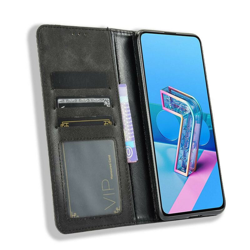 Capa De Celular Para Asus Zenfone 7 / 7 Pro Flip Efeito Couro Vintage Estilizado