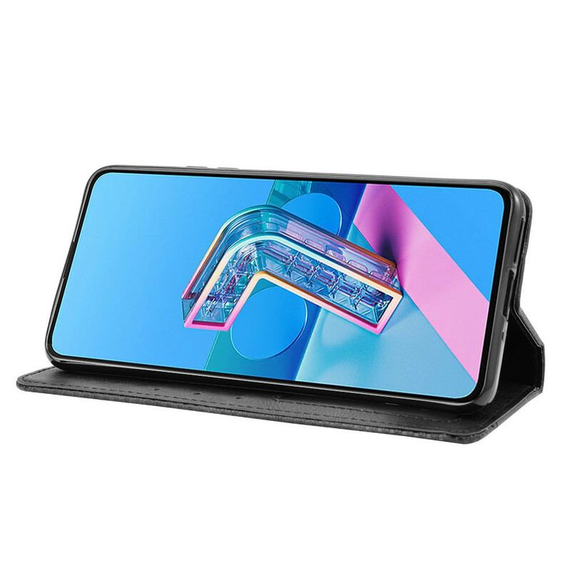 Capa De Celular Para Asus Zenfone 7 / 7 Pro Flip Efeito Couro Vintage Estilizado