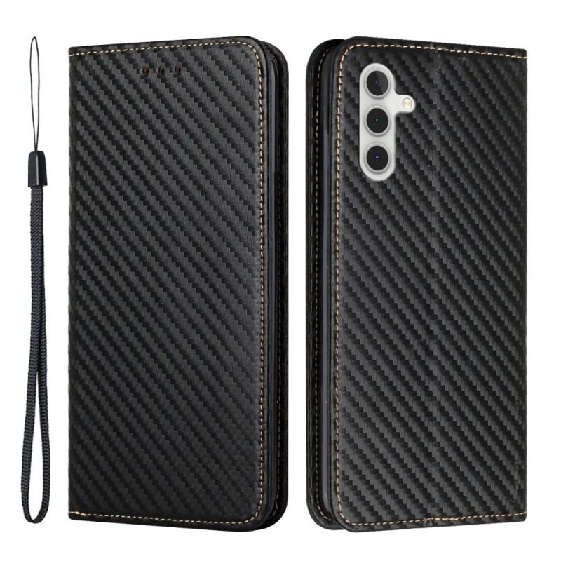 Capa De Celular Para Samsung Galaxy A34 5G De Cordão Flip Estilo Strappy Fibra De Carbono