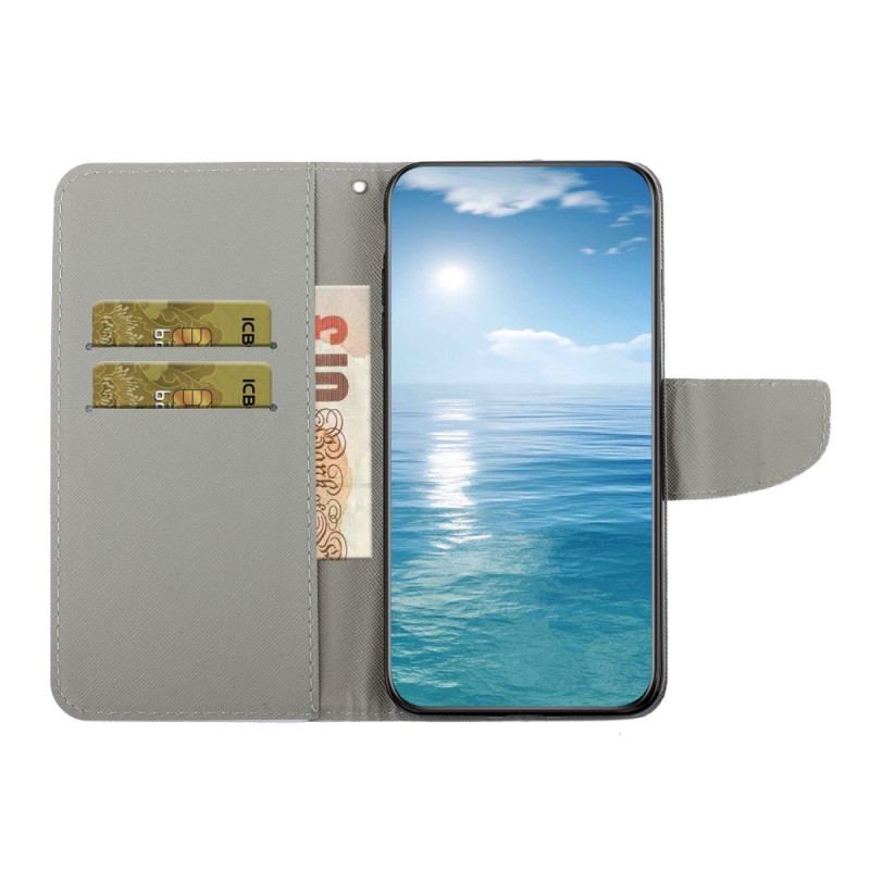 Capa De Couro Para Samsung Galaxy A34 5G De Cordão Borboletas De Fada Com Cordão