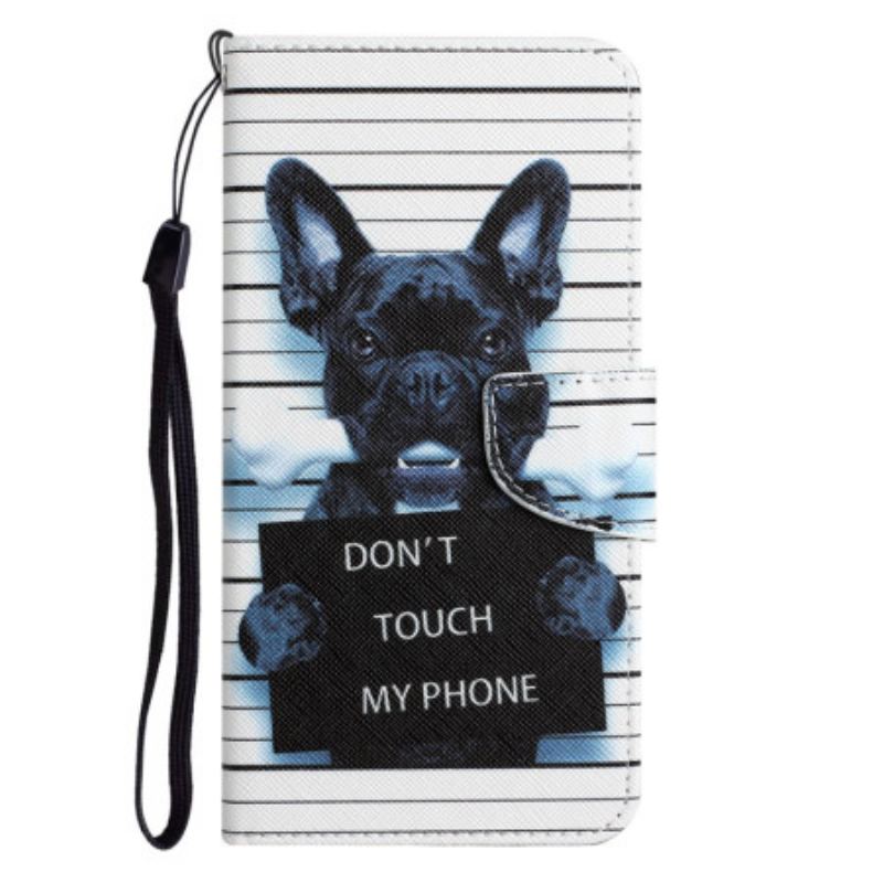 Capa De Couro Para Samsung Galaxy A34 5G De Cordão Cachorro Não Toque Com Cordão