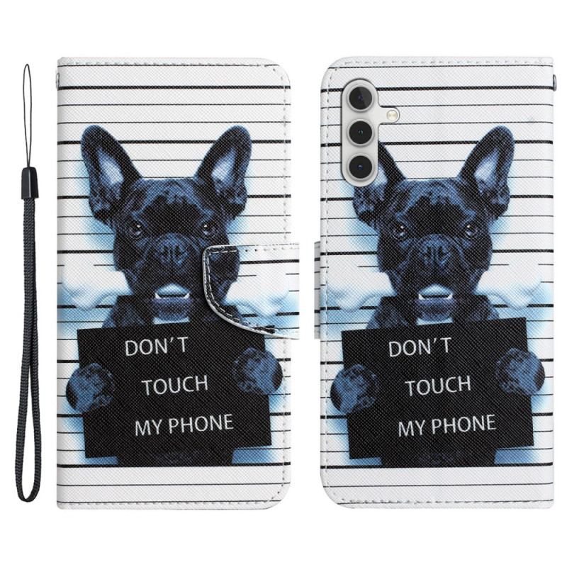 Capa De Couro Para Samsung Galaxy A34 5G De Cordão Cachorro Não Toque Com Cordão