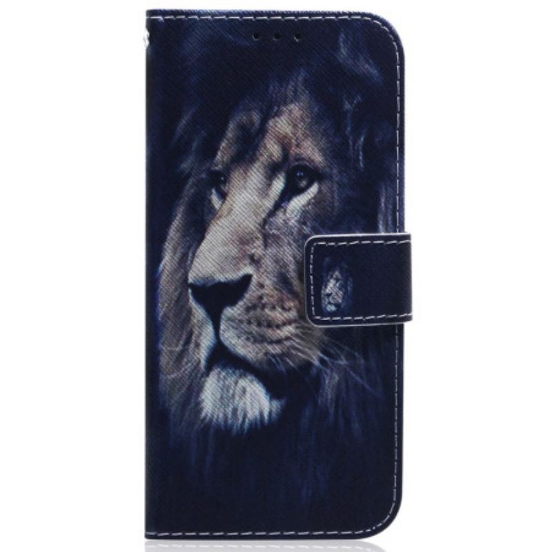 Capa De Couro Para Samsung Galaxy A34 5G De Cordão Cordão Leão