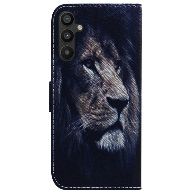 Capa De Couro Para Samsung Galaxy A34 5G De Cordão Cordão Leão