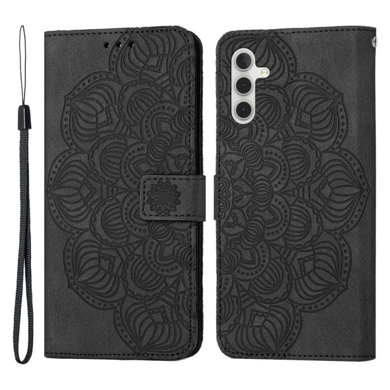 Capa De Couro Para Samsung Galaxy A34 5G De Cordão Mandala Strappy Discreta