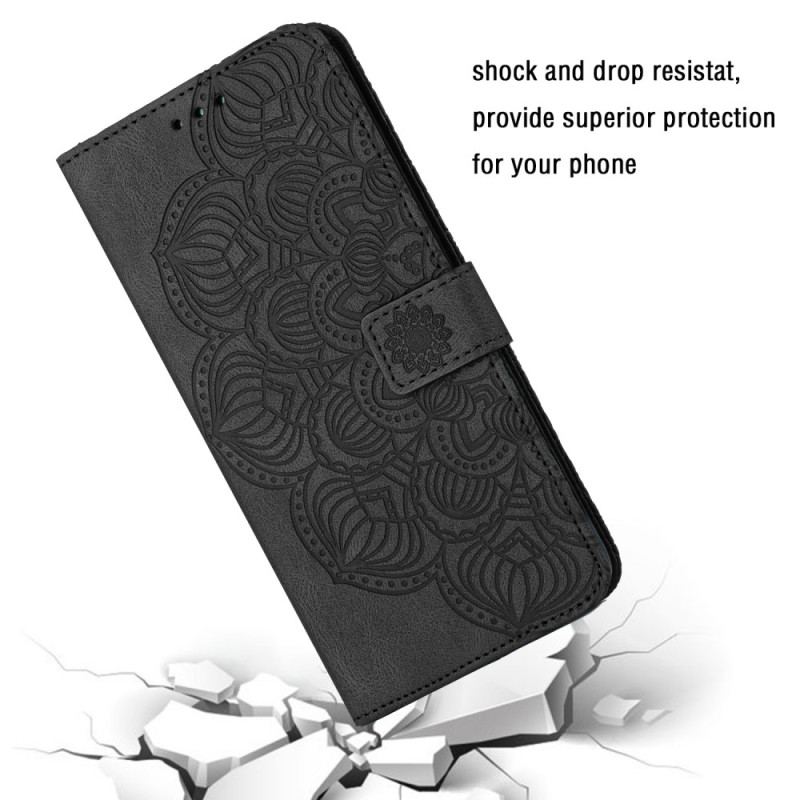 Capa De Couro Para Samsung Galaxy A34 5G De Cordão Mandala Strappy Discreta